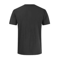Muški čipka Henley majice pamučna posteljina kratki rukav majica V izrez Beach Summer Hippie majica black m