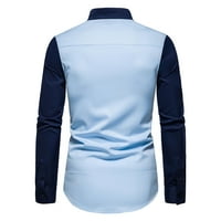 Muške majice ličnosti Redovni fit boja blok patchwork neregularne hem gumb dolje ovratnik na vrhu na vrhu casual modne poslovne majice plavi xxl