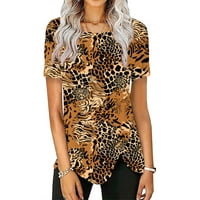 Hanas vrhovi ženske ljetne modne majice, leopard tisak boja blok kratkih rukava, okrugli vrat nepravilni