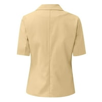 Ženski vrhovi dame Solid Boja otvorena prednja džepa Cardigan Formalno odijelo Kratka rukava za majicu Beige XL