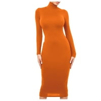 Haljine za žene Žene Trendovi Tanki visoki vrat Dugi haljina s dugim rukavima Orange M