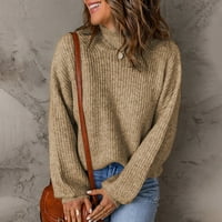 WAVSUF pulover džemperi za žene lagane zimske casual čišćenja visoki vrat dugih rukava čvrsti pleteni pleteni bež džemperi veličine xl