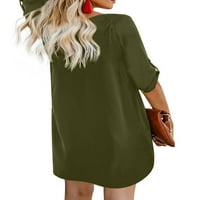 ALVAQ ženska rukav ležerna haljina ljetna gumba dolje V izrez mini haljina zelena l