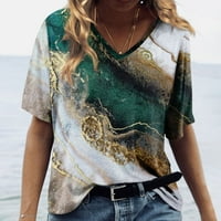 Ženska modna casual tiskana V izrez kratki rukav top bluza s-3xl