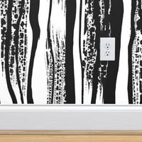 Peel & Stick pozadina 12ft 2ft - crno bijela četka slikarsko apstraktno podebljane pruge Ručno slikanje