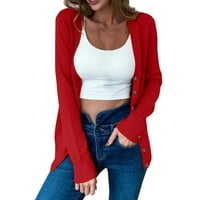 NJSHNMN ženske kardigan džempere prema dolje kardigan plus veličine kardiganci sa džepovima, crveni,