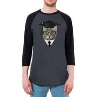 Diplomiranje smiješna mačka muški raglan majica Heather Black-crni LG