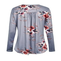 Ženske tipke Henley V izrez cvjetni vrhovi dugih rukava Tunnic bluza s labavom majicom
