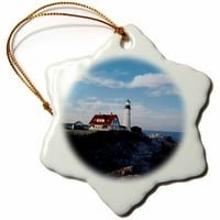 3drose SAD, Maine, Cape Elizabeth, Portland Head Lighthouse., Snowflake Ornament, Porculan