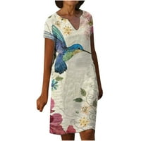 Ljetna haljina za ženske kratkih rukava za ispis cvjetnog uzorka V-izrez Midi fit i flare modni trendi