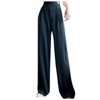 Wozhidaoke hlače za žene Čvrsti džep sa visokim strukom Široki pantalone za noge ravne vrećice hlače za žene za žene