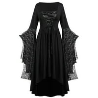 Žene Vintage Maxi haljine Gothic Plus size Skull čipka za ispis Party haljina dugih rukava zavoj