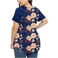 Ženske plus veličine Dressy Tops Frast Majica Contrast Čipka s kratkim rukavima TOP ljetni cvjetni V vrat Flounce slatka bluza