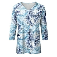 Košulje za čišćenje za žene Ležerne prilike, rukavi ljetni V-izrez modni ispisani labavi fit pulover plavi xxl