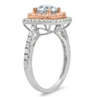 1. CT sjajan okrugli rez prozirni simulirani dijamant 18k bijeli ružin zlato halo pasijans sa accentima prsten sz 8.5
