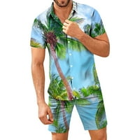 Apepal Muškarci Ljetni gumb s kratkim rukavima dolje majice Ležerne prilične fit havajske majice, cijan,