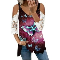Yyeselk Womens Ljetni bluze Ležerne asimetrične heme slatke leptir Print Tunic Tops Modni kukičani ušicke