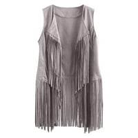 BDFZL Novi trendi kaput za žene Zimske antilop etničke bez rukava Fringed Vest Cardigan Grey S