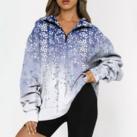 SKSLOEG ženski povremeni dugi rukav patentni duks zip pulover dukseri s dugim rukavima dukseri cvjetni ispisani Activewewer Jaknu za trčanje, plavi XL