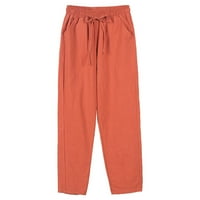 Xinqinghao Lounge Hlače Žene Ljeto Visoke stručne pantalone Jednobojne pamučne i posteljine hlače Široke