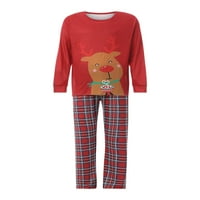 Porodično podudaranje pidžam set, jelena ispis o vratu bluza s dugim rukavima + kaini pajama pantala