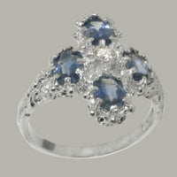 Britanci izrađeni sterling srebrni prirodni dijamant i sapphire Womens Izjava prstena - Veličina Opcije