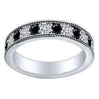 Carat okrugli crno-bijeli prirodni dijamant vječni prsten za vjenčanje u 14K čvrstog bijelog zlatnog zvona veličine 8,5