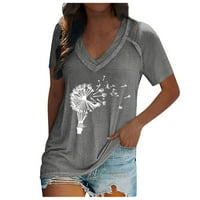 Podplag Ženski Ljetni vrhovi, ženska modna V-izrez Print Pulover Ležerne majica s kratkim rukavima,