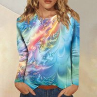 Floralne košulje MLQIDK za žene Ležerne prilike dugih rukava Vrhovi grafički tee Crew Crt Lagan tunik