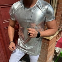 Muški mokro izgled FAU kožna majica kratkih rukava Tees mišićni vrhovi Party Clubwear srebrna 2xl