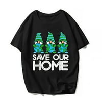 Uštedite našu maticu Zemlju Gnome majica Žene Muškarci Zemljinski dan Grafika casual majice kratkih rukava Ljetni vrhovi poklon tee crni 4x-veliki