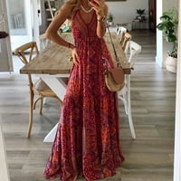 Womens V izrez Cvjetni haljina Boemska plaža Duga haljina Žene Ljetne odjeće Ženska midi haljina Maxi