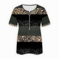 Pola zatvarača up bluze za žene V izrez kratki rukav tiskane majice Ljeto Dressy casual vrhovi crni