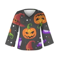Tking modni vrhovi dugih rukava za žene V izrez Halloween Print majice Labavi pulover grafička bluza