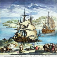 La Salle: Zaljevska obala, 1685. NLA Salle Still na obali zaljeva Meksiko 1685. godine: francusko graviranje,