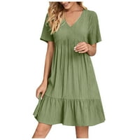 Pejock Ženska ljetna haljina casual V-izrez naletana haljina za čipku visoke struk A-line nagnute rublje ljuljac midi sunčana haljina zelena s