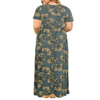 Plus size cvjetne tastere za žene hladne ramene kratkih rukava s kratkim rukavima V vrat Maxi haljina