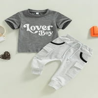 TODDLER Baby Boys Ljetni outfit Postavlja kratki rukav O vrat pisma Ispis majica + sive hlače sa džepovima
