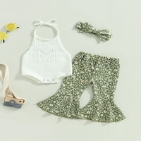 Allshope Baby Girl Ljeto odijelo Halter Knit ROMper + cvjetna pantalona + traka za glavu Postavite novorođenčad