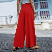 Ženski visoko struk casual pune boje elastične struine labave hlače za noge plus pantalone plus veličine crvene m