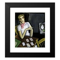 Lucius Kutchin Crni moderni uokvireni muzej umjetnički print pod nazivom - djevojka s karticama