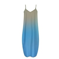 Ženska ljetna haljina Ležerne haljine bez rukava V-izrez Srednji struk Stripe Slim Long Ležerne prilike ljetne haljine Travel Essentials Sky Blue XL