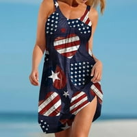Drindf Američka zastava Ispiši mini haljine za žene Trendy Scoop vrat bez rukava Boho haljina labava