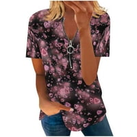 Ženski zip prednji V-izrez kratki rukav Ležerne prilike za ljetnu majicu Blok Block Bluza Redovna fit