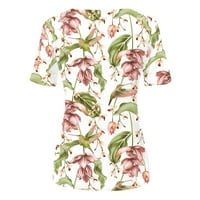 Žene ljetne vrhove ljetne kratkih rukava s majicama slatka cvijeća Henley majica povremena haljina za
