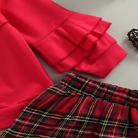 Qiylii djevojke pune boje ruffle dugih rukava + plairana kratka suknja, crvena 1-5 godina