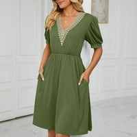 Ljetna haljina za žene kratki rukav V-izrez Čvrsta boja džepa Džepne haljine Ležerne ljetne haljine
