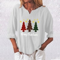 Usjeva za žene žene modni božićni labav dugi rukav plutu na dugim rukavima bluza s majicama bijela xl