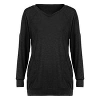 PBNBP Žene Basične košulje s dugim rukavima Casual Plain Color Comfort V rect T majice Opušteno prikladne