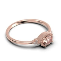 Prekrasna Art Nouvea 1. Karat ovalni rez morgatit i dijamantski morska pristupačni zaručni prsten, dainty morganit vjenčani prsten u 10K čvrstih ružičastih poklona za nju, obećavaju prsten, obljetni poklon